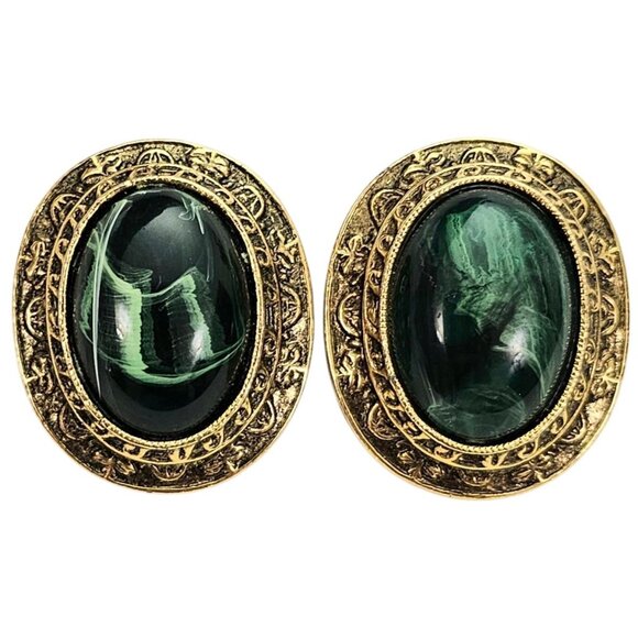 1928 Brand Gold Tone Green Oval Lucite Clip On Earrings - Picture 13 of 13